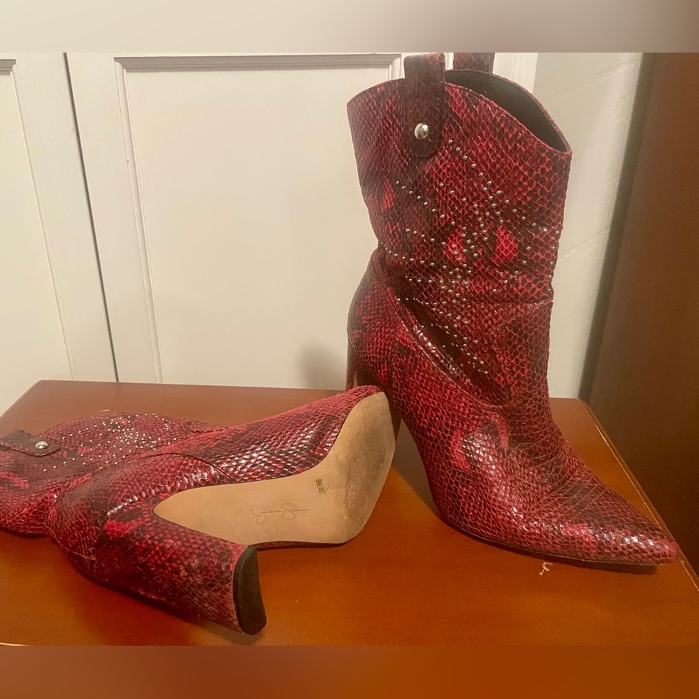 Jessica Simpson Snakeskin Boots 9 Pointed Toe Western Glam Statement Booties - Picture 5 of 8